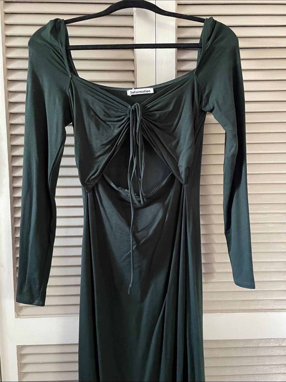 Reformation Dark Green Long Sleeve Tie-Front Cutout Dress M
